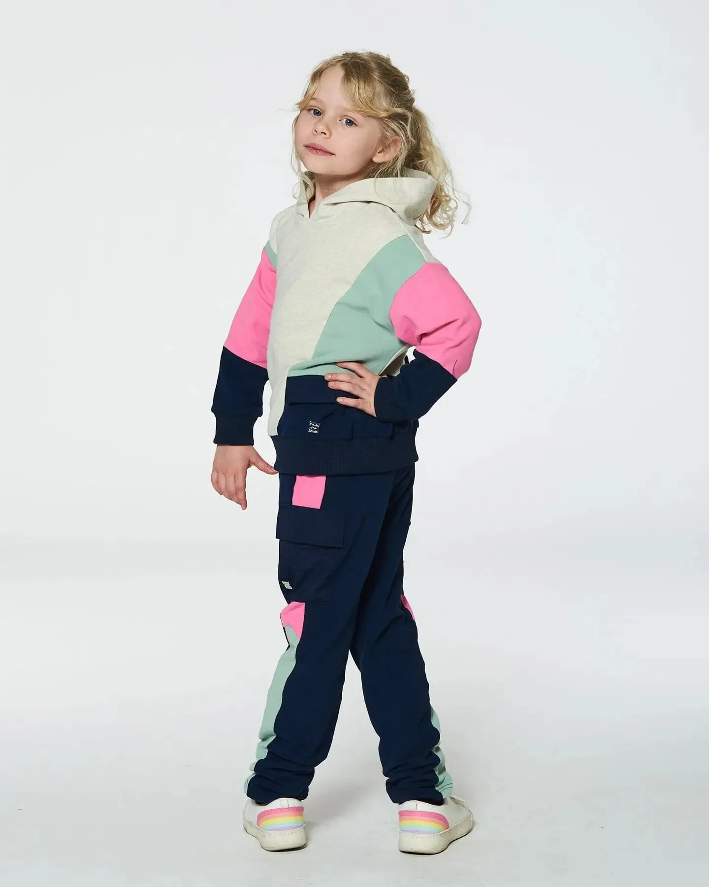 Hooded Sweatshirt Colorblock Beige, Navy And Pink