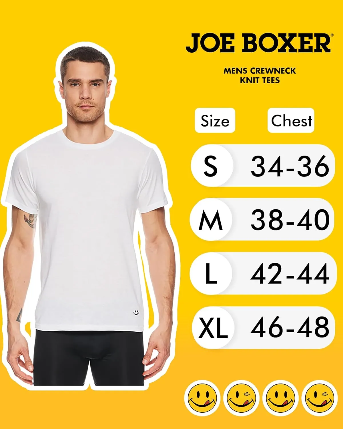 JOE BOXER White Undershirts for Men Pack of 4, Men's T-Shirts 4-Pack, Tag Free, Breathable Cotton-Poly Knit