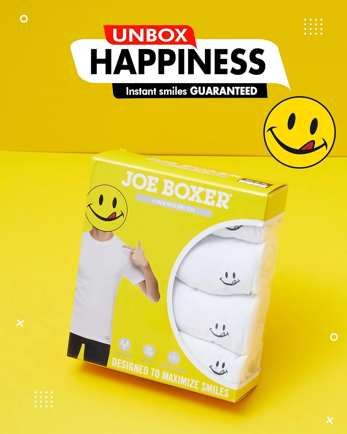 JOE BOXER White Undershirts for Men Pack of 4, Men's T-Shirts 4-Pack, Tag Free, Breathable Cotton-Poly Knit