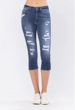 Judy Blue Julie Mid-Rise Contrast Patch Skinny Capri Jeans