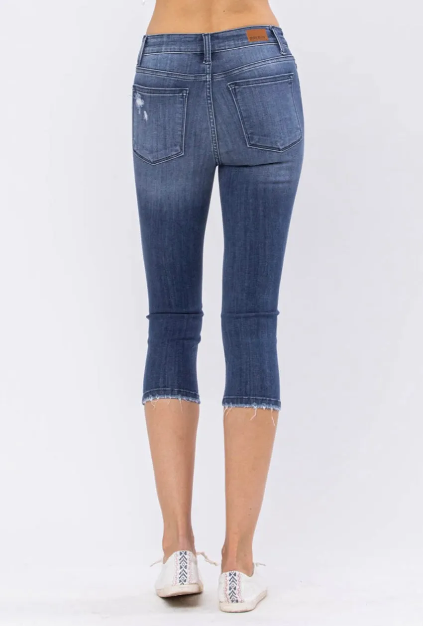 Judy Blue Julie Mid-Rise Contrast Patch Skinny Capri Jeans