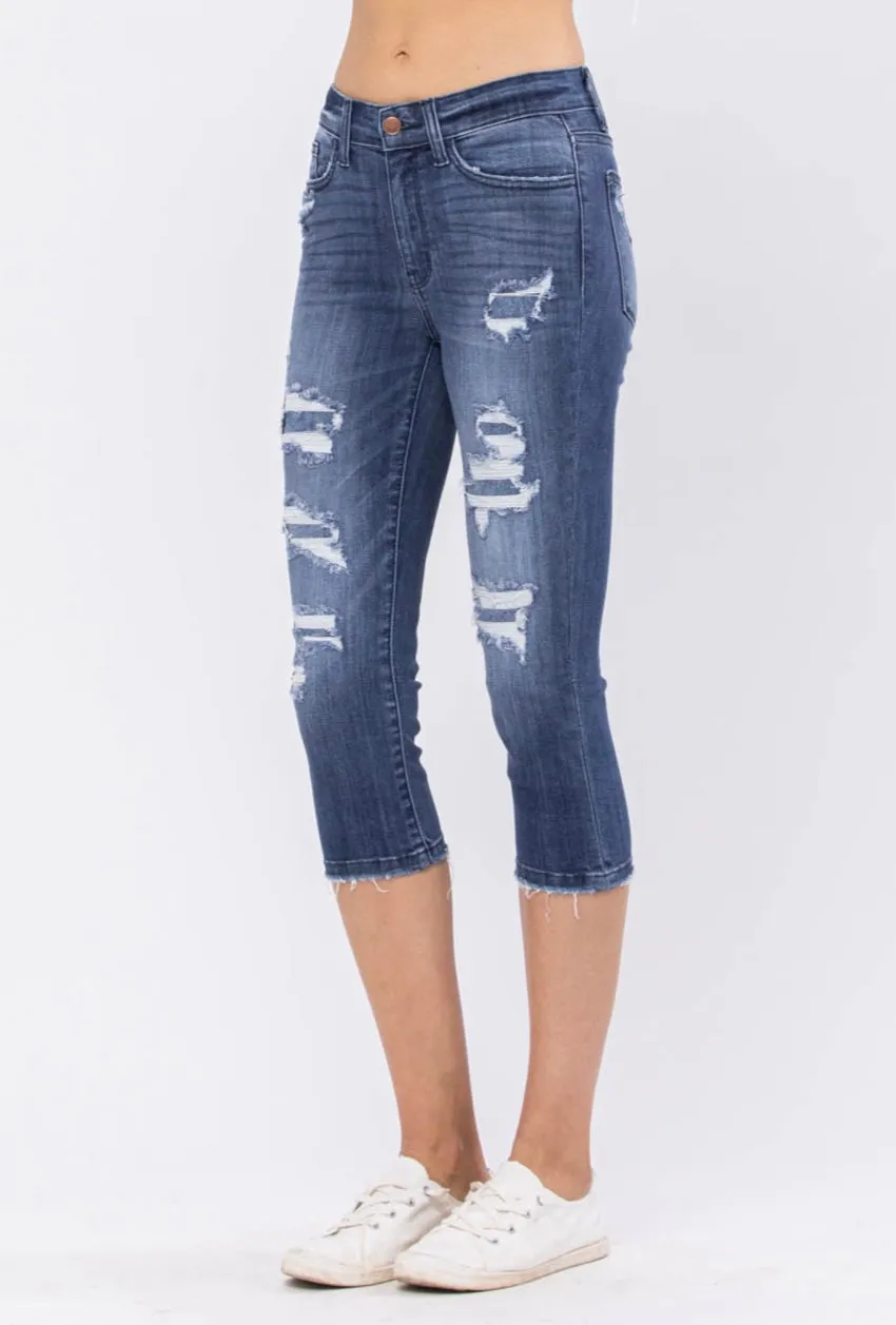 Judy Blue Julie Mid-Rise Contrast Patch Skinny Capri Jeans
