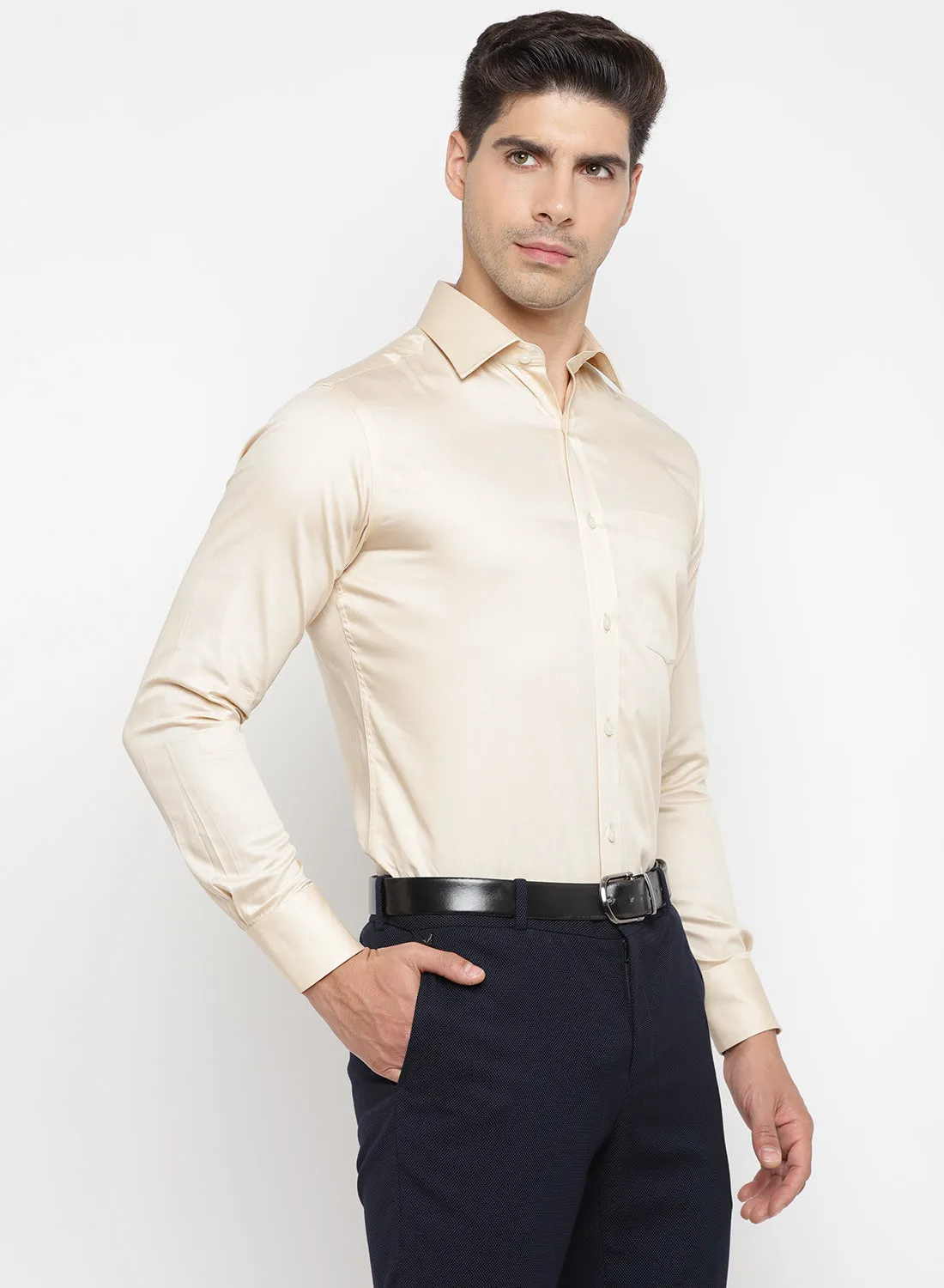 Light Beige Cotton Full Sleeve Shirt