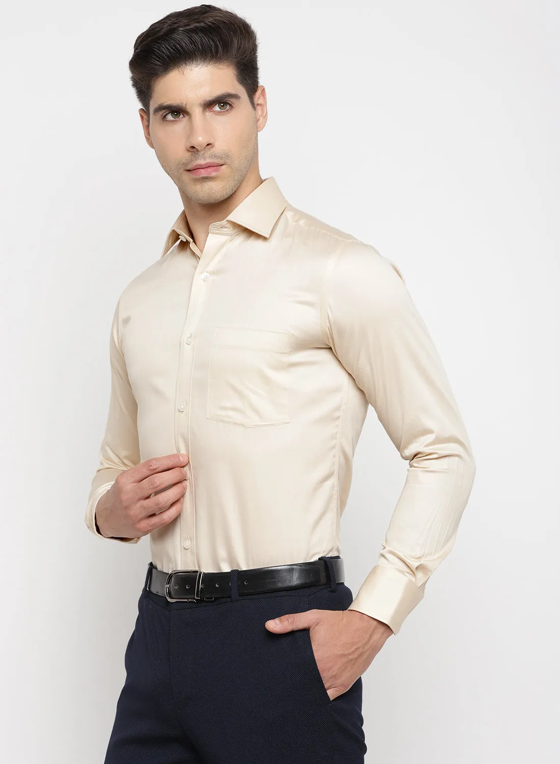 Light Beige Cotton Full Sleeve Shirt