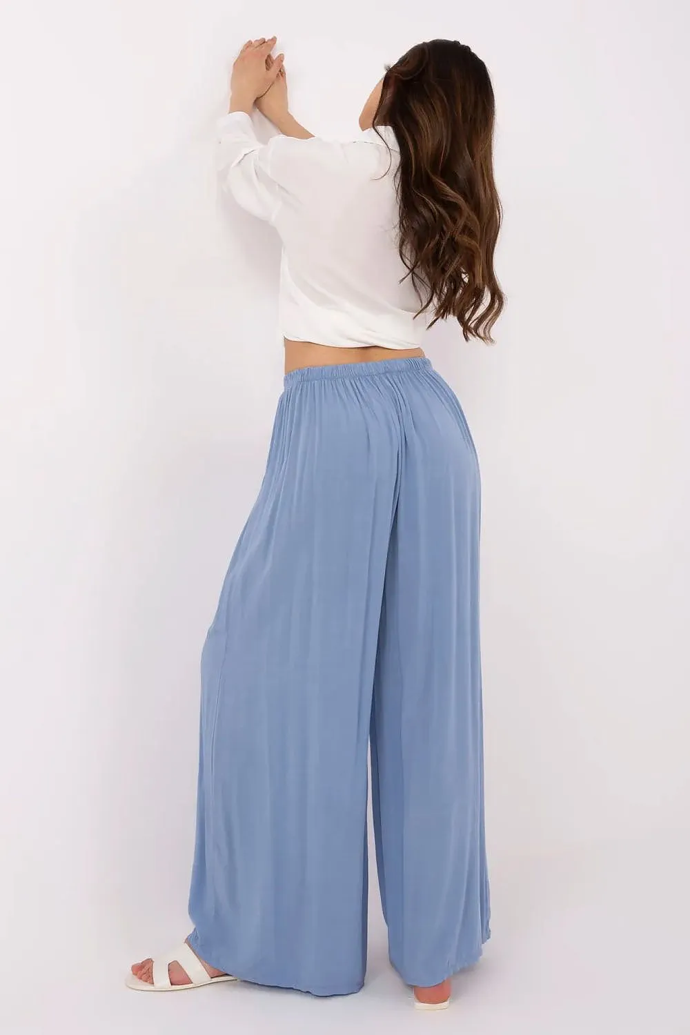 Light Blue High-Waisted Palazzo Pants - Viscose Wide-Leg Trousers