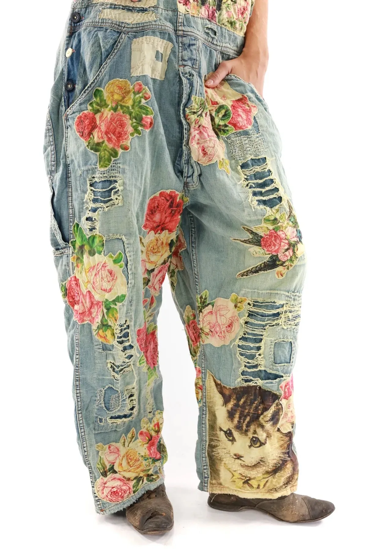 Magnolia Pearl Floral Appliqué Overalls