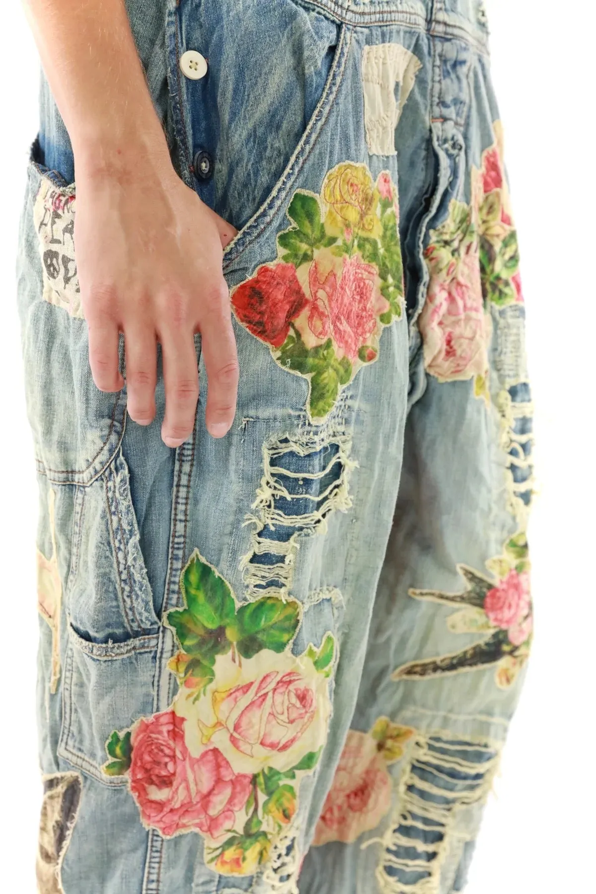 Magnolia Pearl Floral Appliqué Overalls
