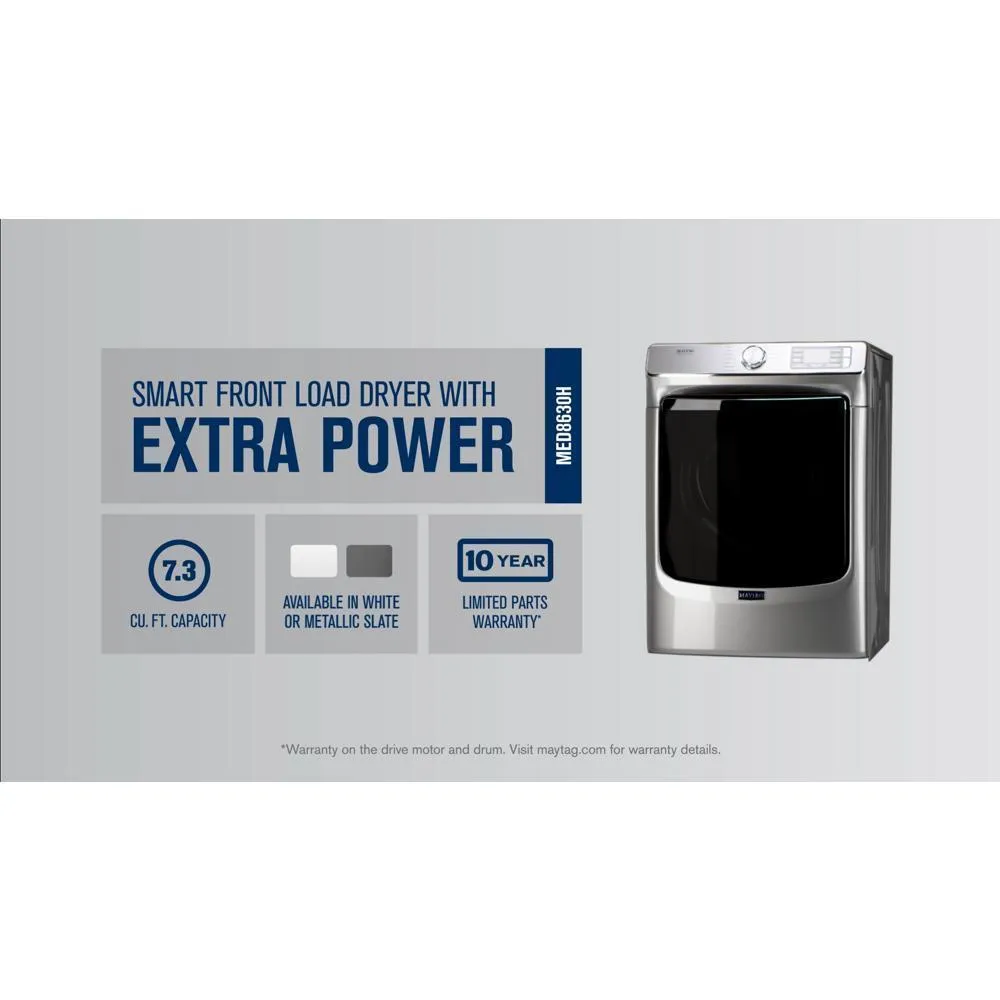 Maytag MED8630HW Smart Front Load Electric Dryer with Extra Power and Advanced Moisture Sensing Plus - 7.3 cu. ft.