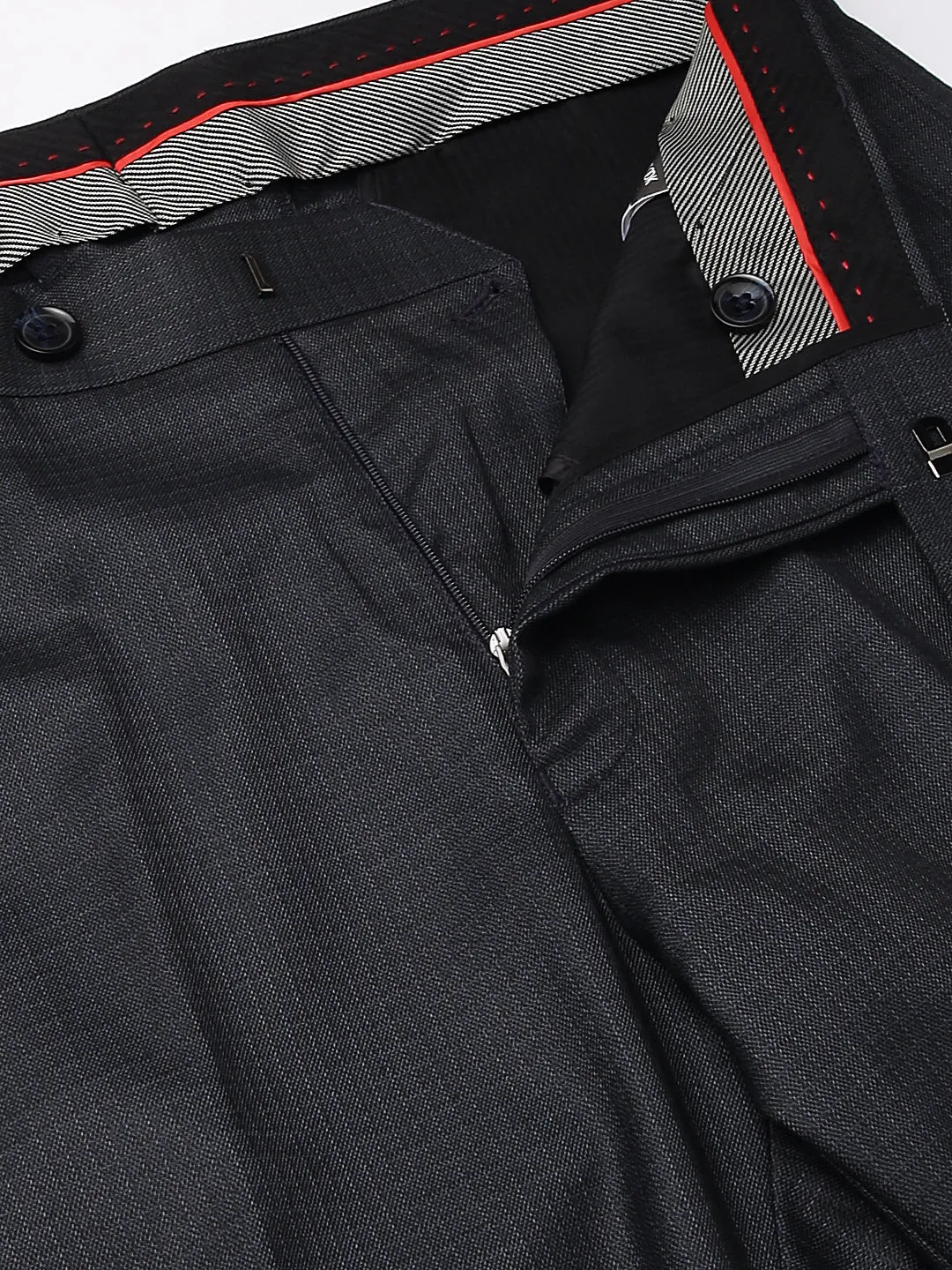 Men Navy Smart Fit Mid Rise Formal Trouser