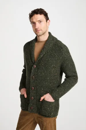 Men's Fisherman Rib Shawl Cardigan | Green