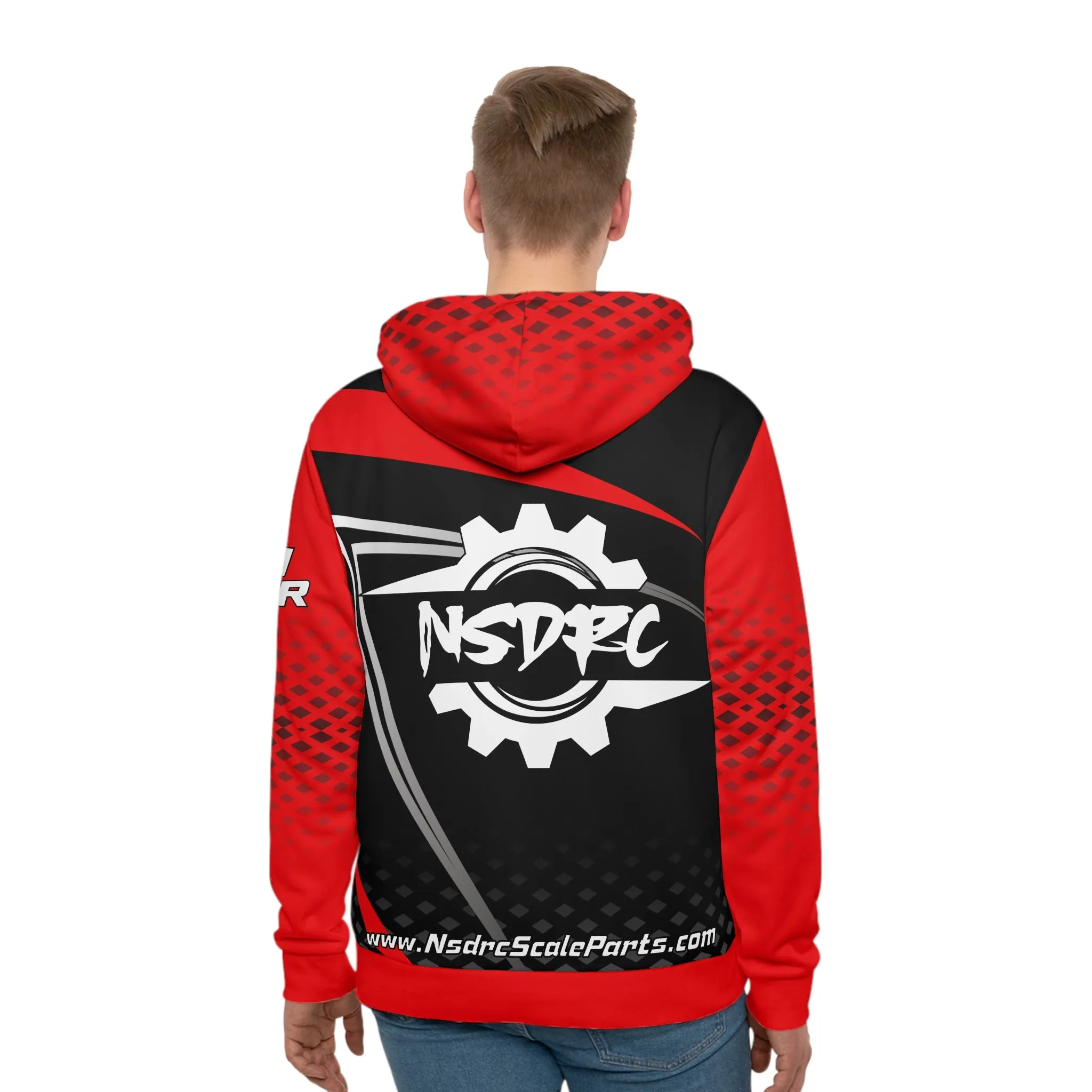 Men's Hoodie Red Black Grey Pattern NSDRC Logo