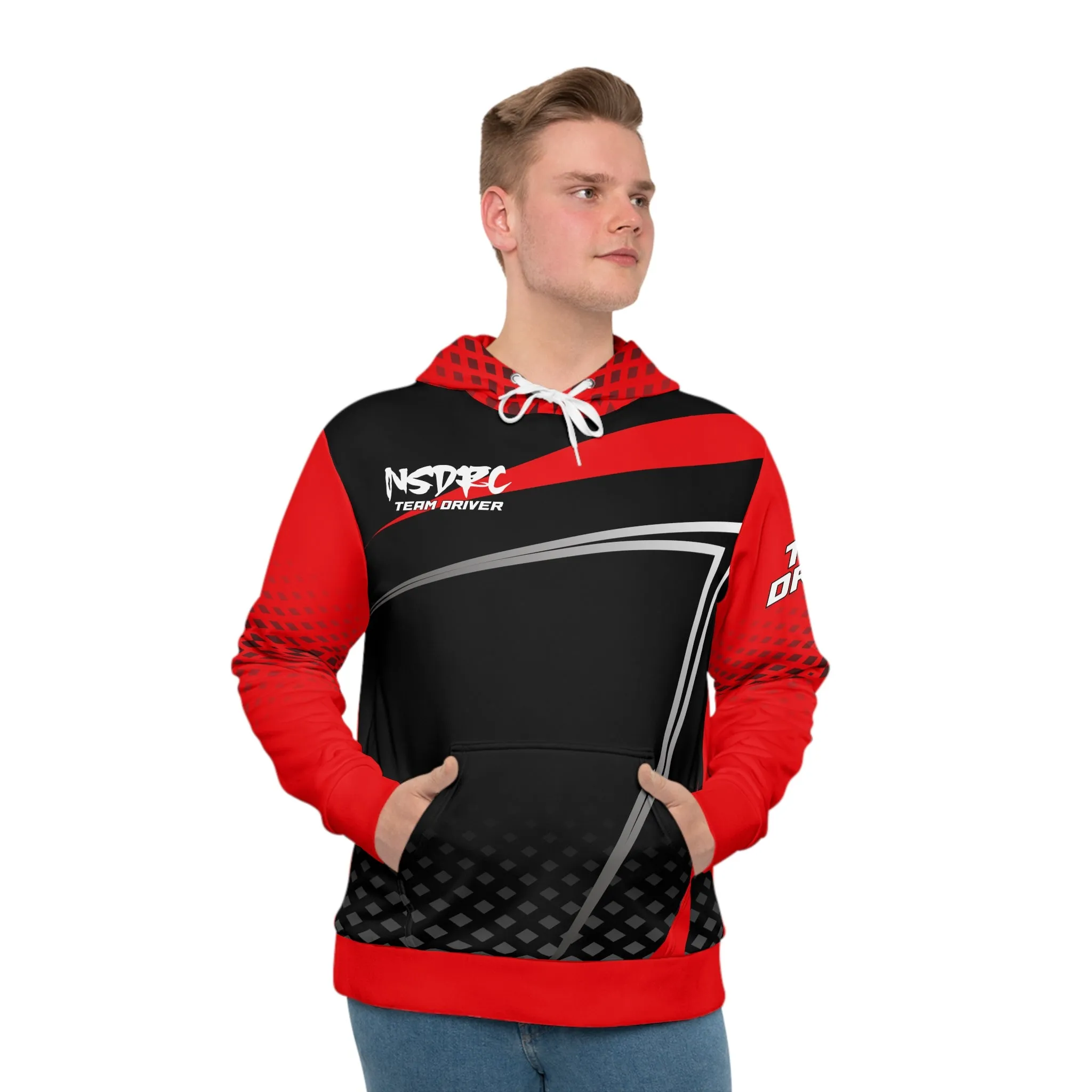 Men's Hoodie Red Black Grey Pattern NSDRC Logo
