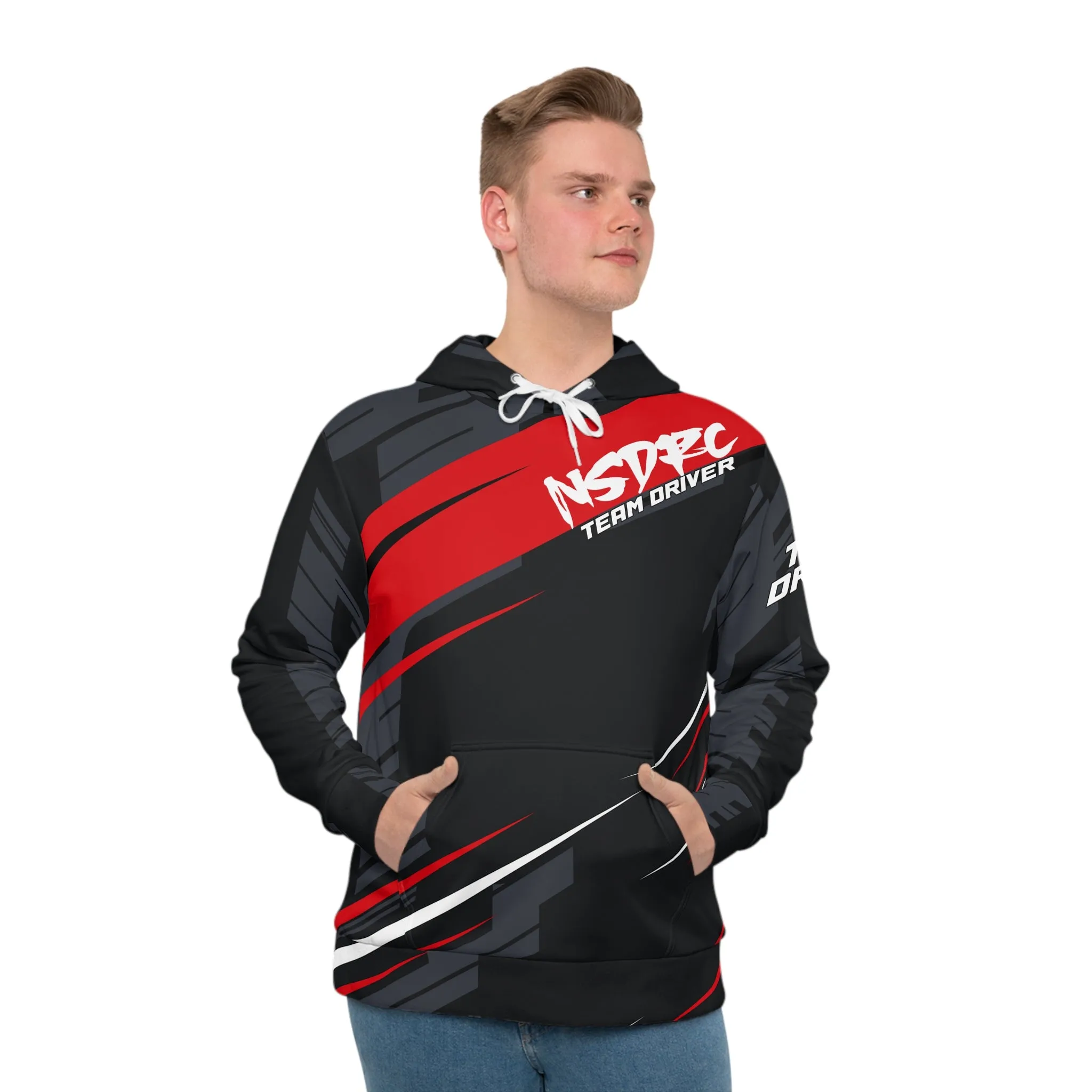 Men's Hoodie Red Stripe Pattern NSDRC Logo