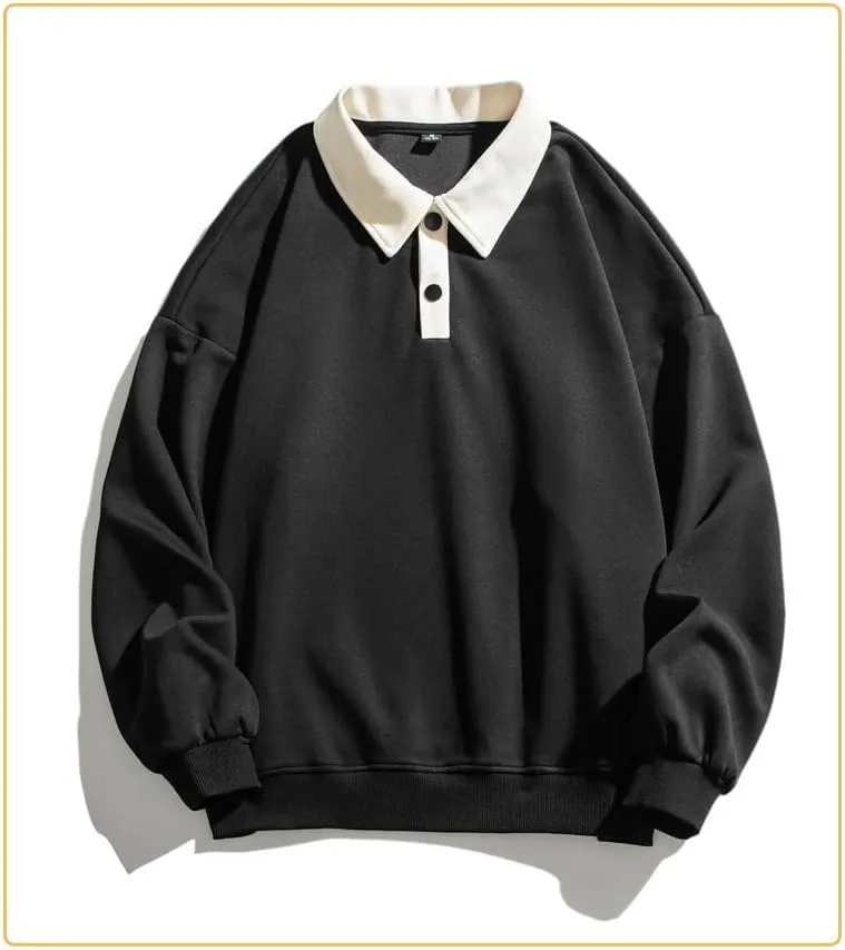 Men's Long Sleeve Polo Shirts Y2k Trendy Casual Collared Pullover Loose Fit Japanese Basic Lightweight Clothes