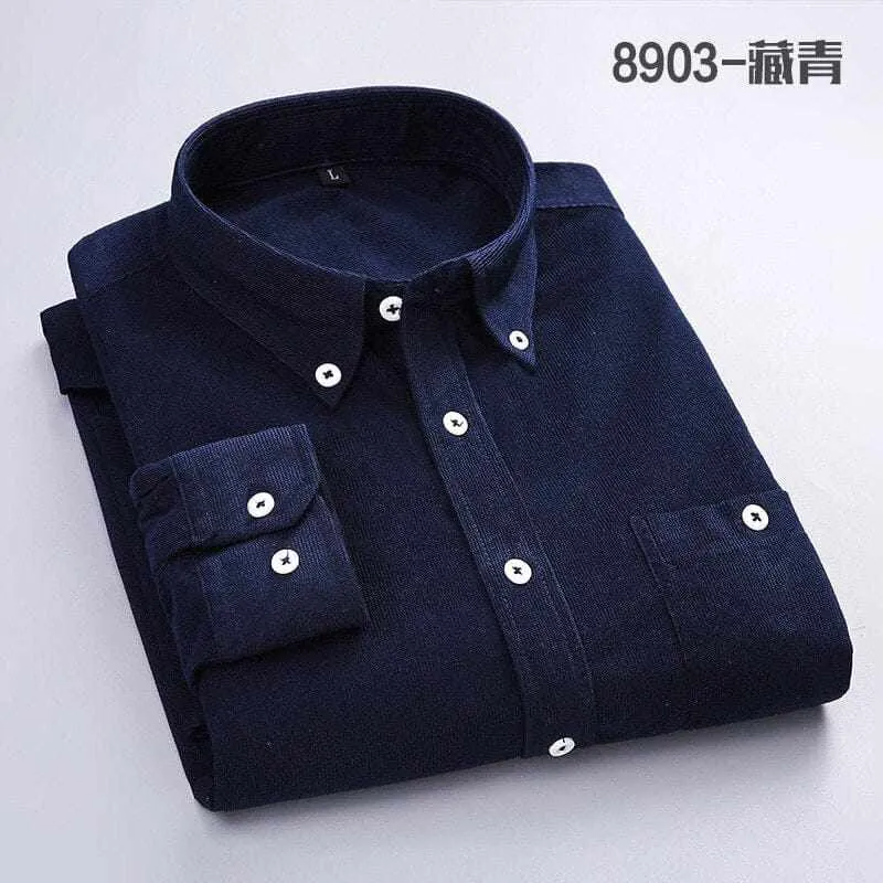 Men's Solid Color Plaid Long-Sleeved Casual Shirts