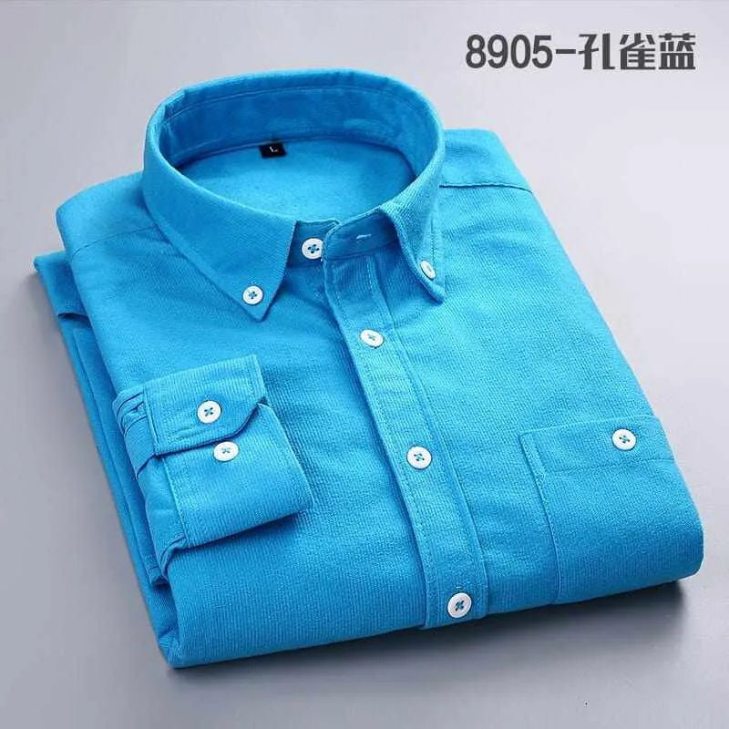 Men's Solid Color Plaid Long-Sleeved Casual Shirts