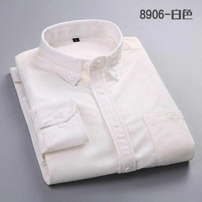 Men's Solid Color Plaid Long-Sleeved Casual Shirts