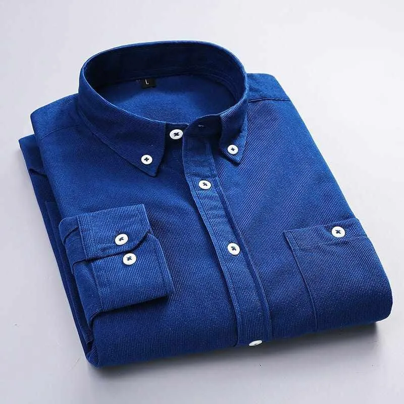 Men's Solid Color Plaid Long-Sleeved Casual Shirts
