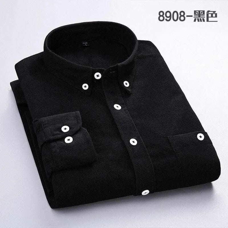 Men's Solid Color Plaid Long-Sleeved Casual Shirts