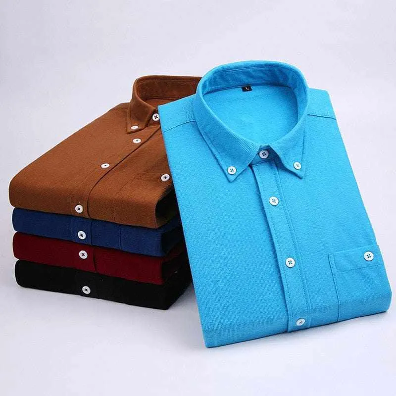 Men's Solid Color Plaid Long-Sleeved Casual Shirts