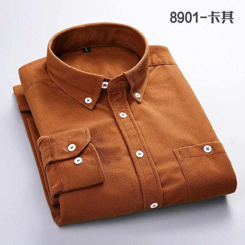 Men's Solid Color Plaid Long-Sleeved Casual Shirts