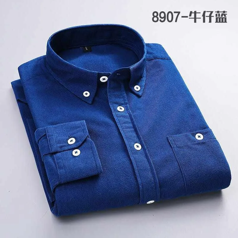 Men's Solid Color Plaid Long-Sleeved Casual Shirts