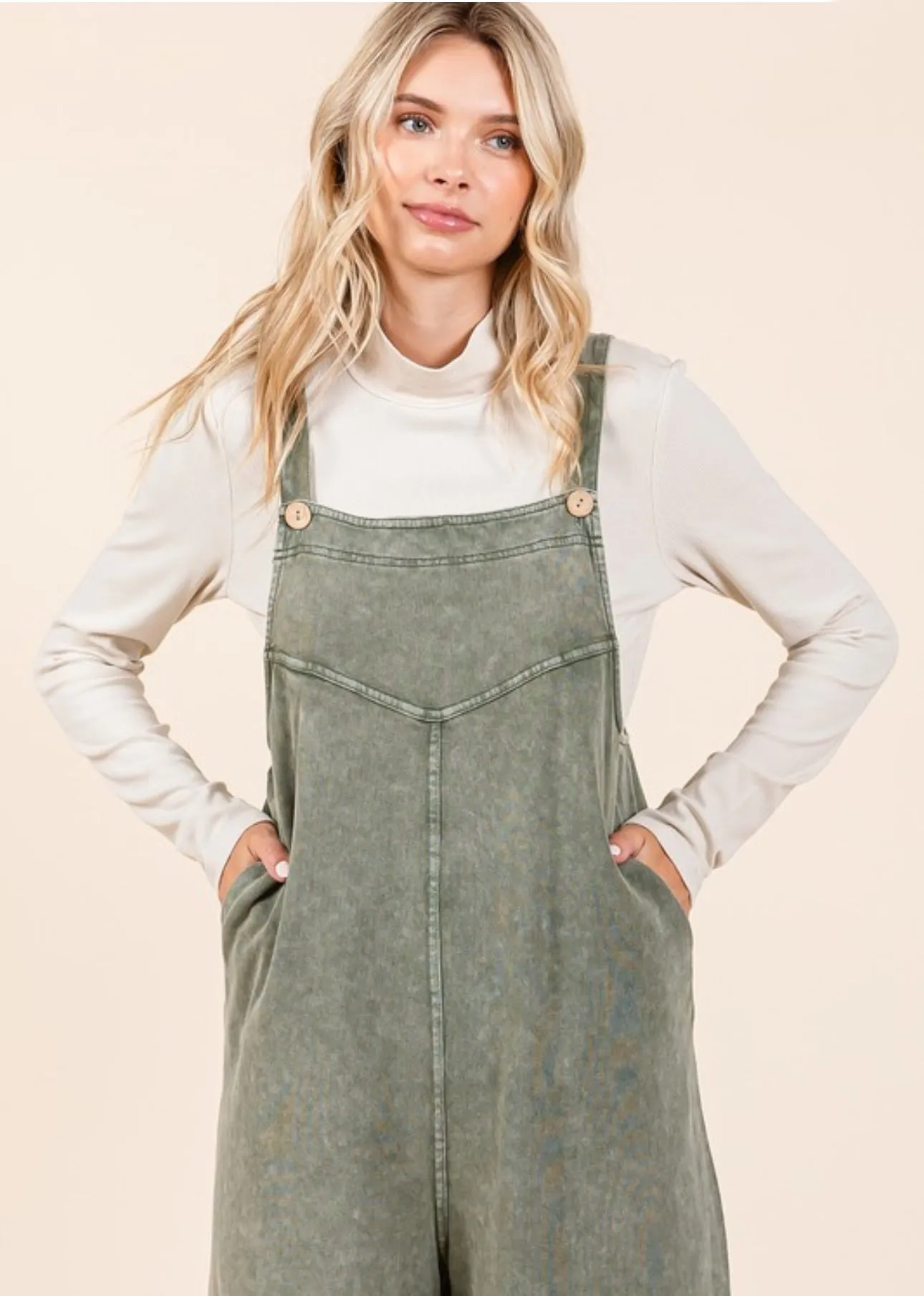 Olive Grove Wide-Leg Overalls