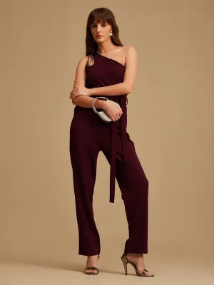 One Shoulder Jumpsuit With Swaroski Chain