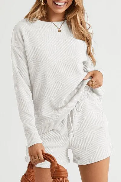 Outdoor Chic Crew Neck Sweatshirt and Shorts Set