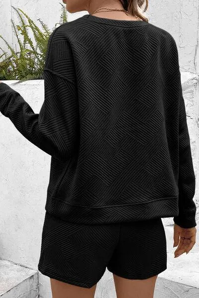 Outdoor Chic Crew Neck Sweatshirt and Shorts Set