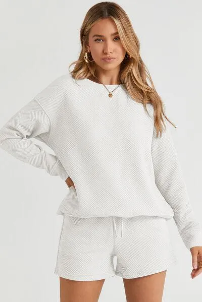 Outdoor Chic Crew Neck Sweatshirt and Shorts Set