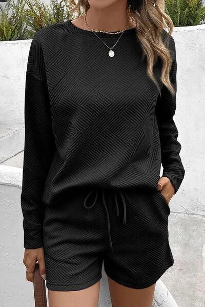 Outdoor Chic Crew Neck Sweatshirt and Shorts Set