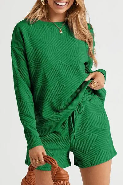 Outdoor Chic Crew Neck Sweatshirt and Shorts Set