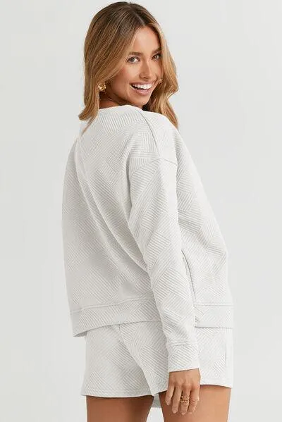 Outdoor Chic Crew Neck Sweatshirt and Shorts Set