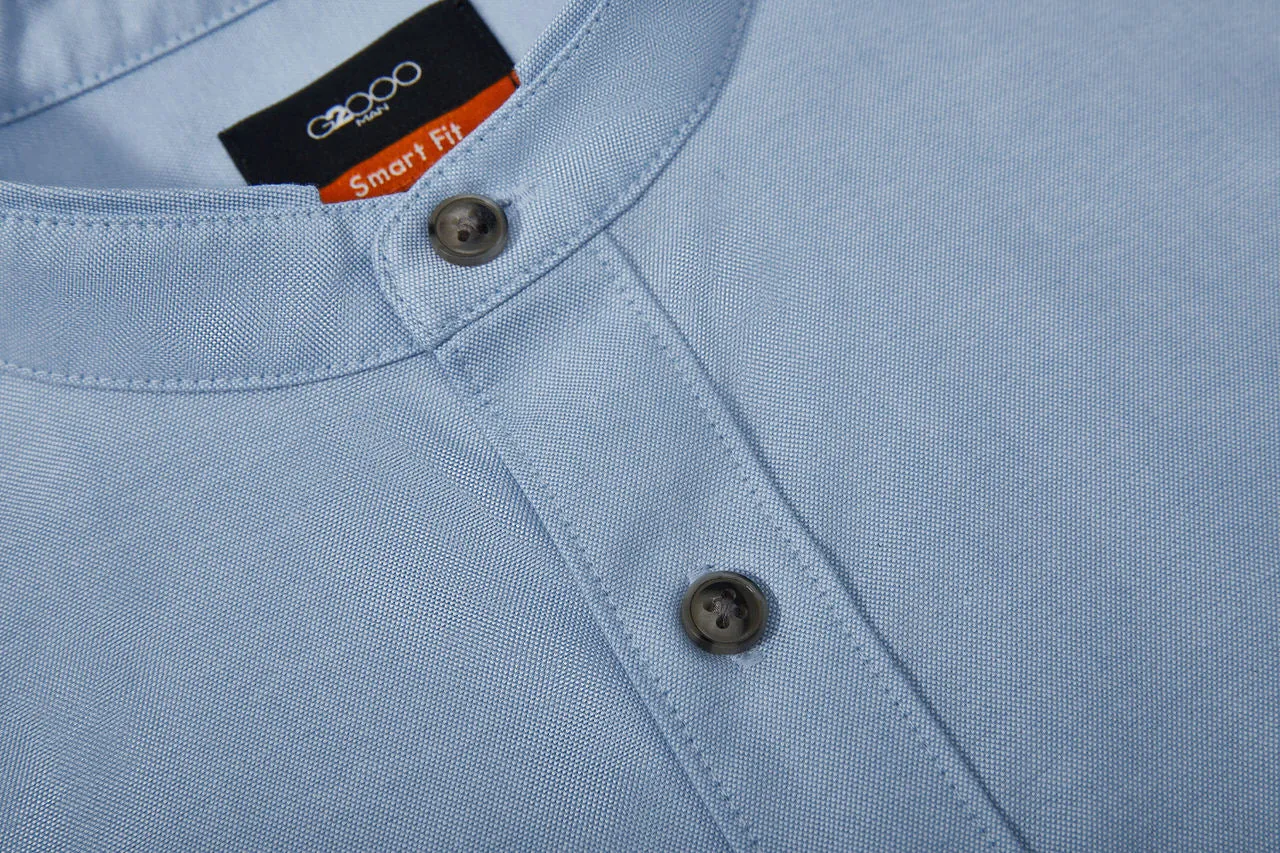 Oxford Stand Collar Logo Casual Shirt in Smart Fit Long Sleeve