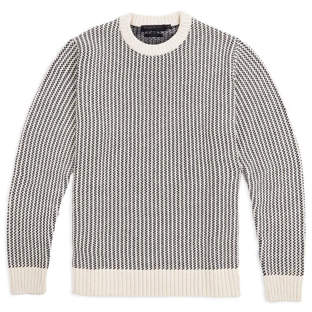 Paul James Beige Fisherman Tuck Stitch Crewneck Sweater