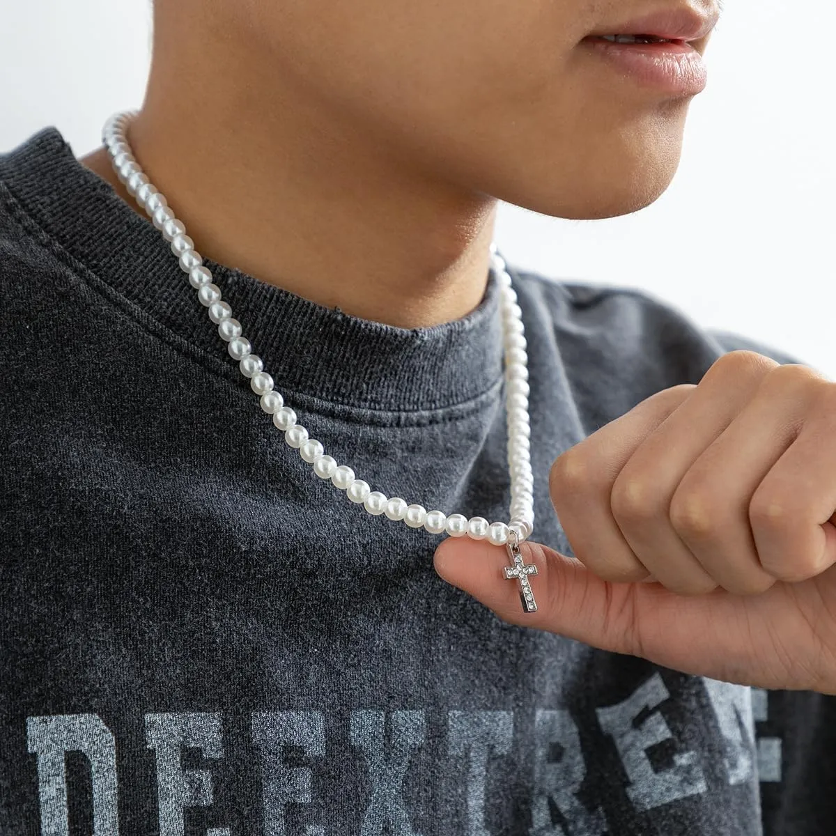 Pearl Necklace for Men Multi layered Cuban Chain Necklace Artificial Pearl Necklace for Women and Men Gifts for Boyfriend/Husband/Son