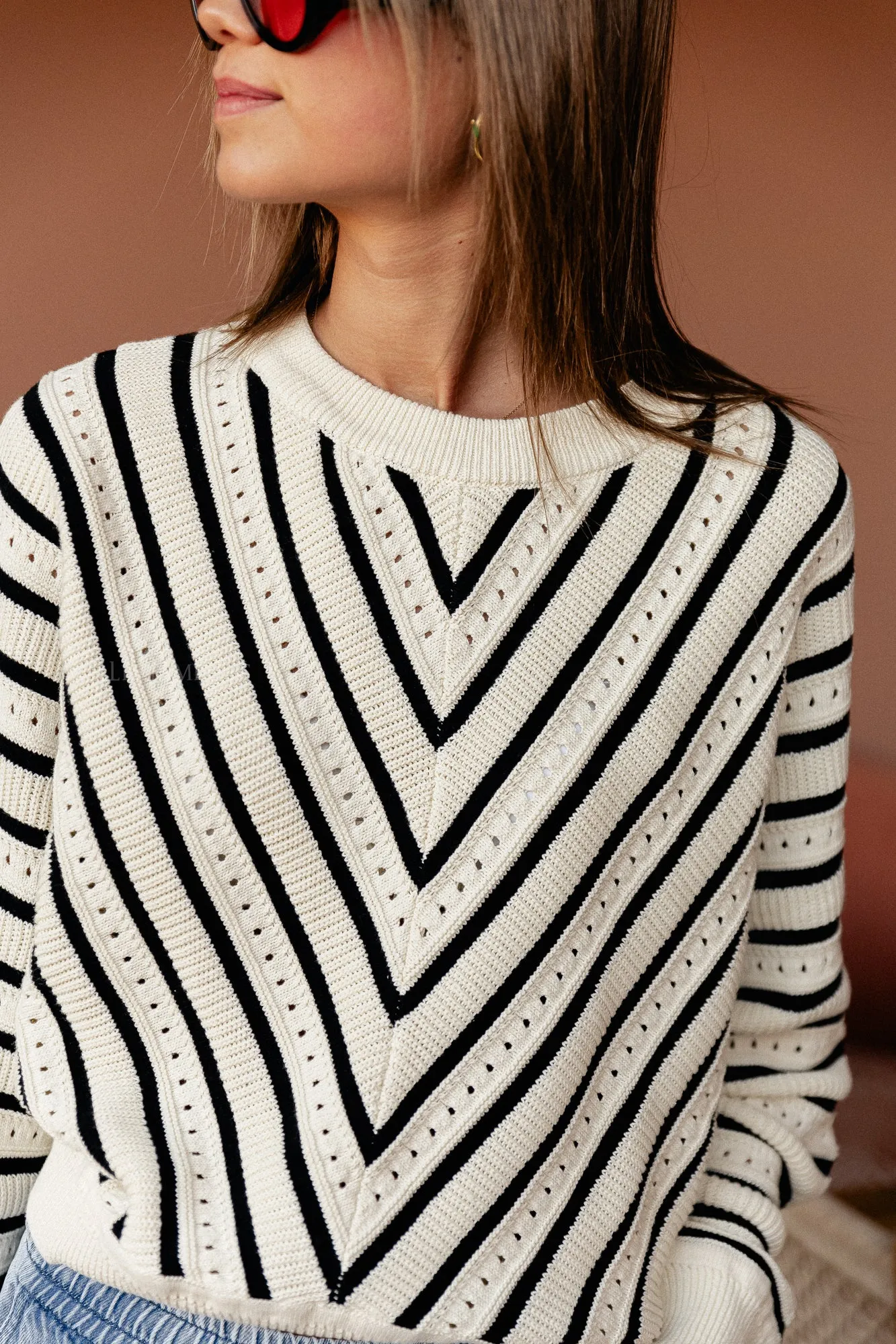 Pheana openwork striped jumper cream