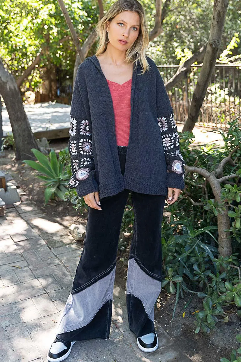 POL Cozy Crochet Granny Patchwork Cardigan Hoodie