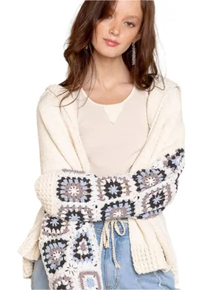 POL Cozy Crochet Granny Patchwork Cardigan Hoodie