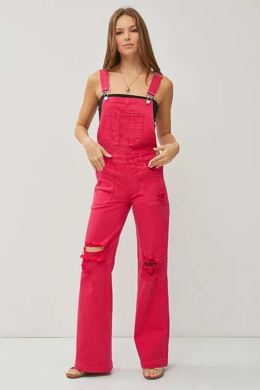 Risen-Fuchsia Denim Overalls
