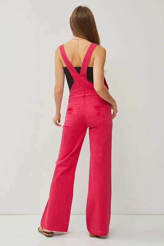 Risen-Fuchsia Denim Overalls