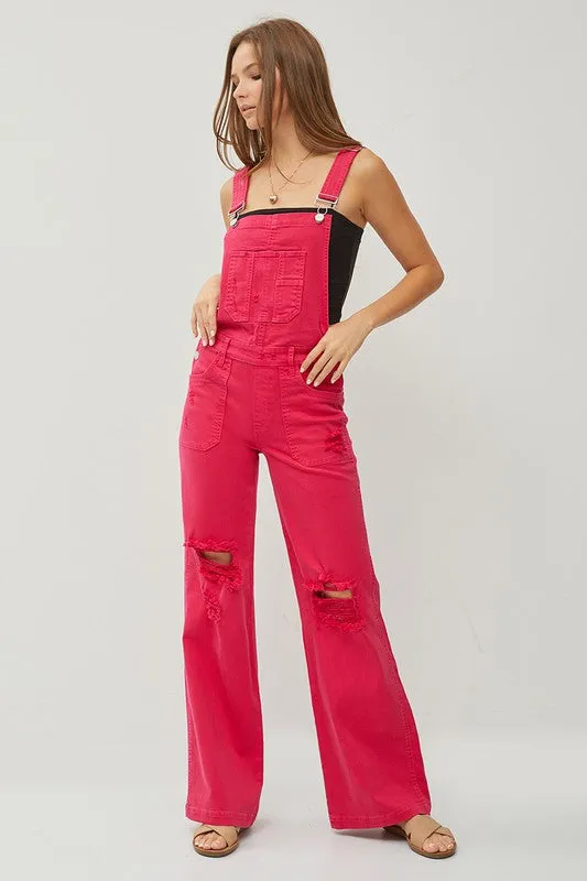 Risen-Fuchsia Denim Overalls