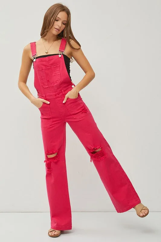 Risen-Fuchsia Denim Overalls