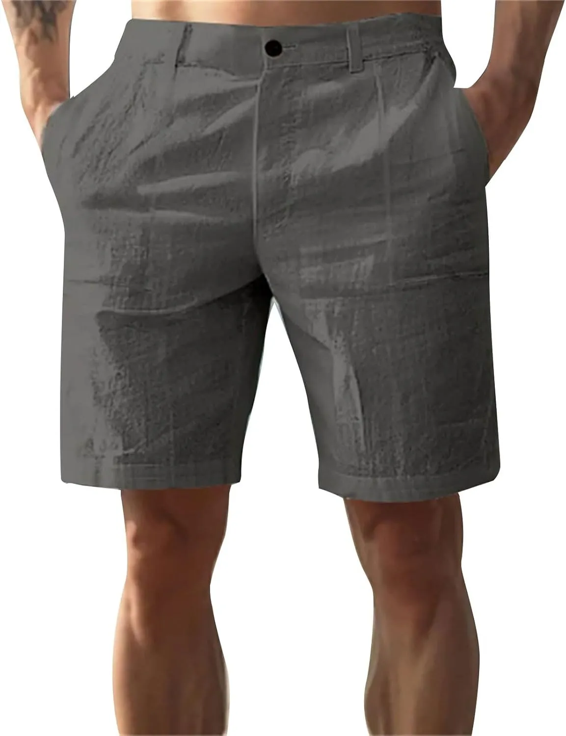 RTTUIOP Linen Shorts for Men Elastic Waist Shorts Casual Summer Beach Lightweight Cotton Linen Pants with Pockets