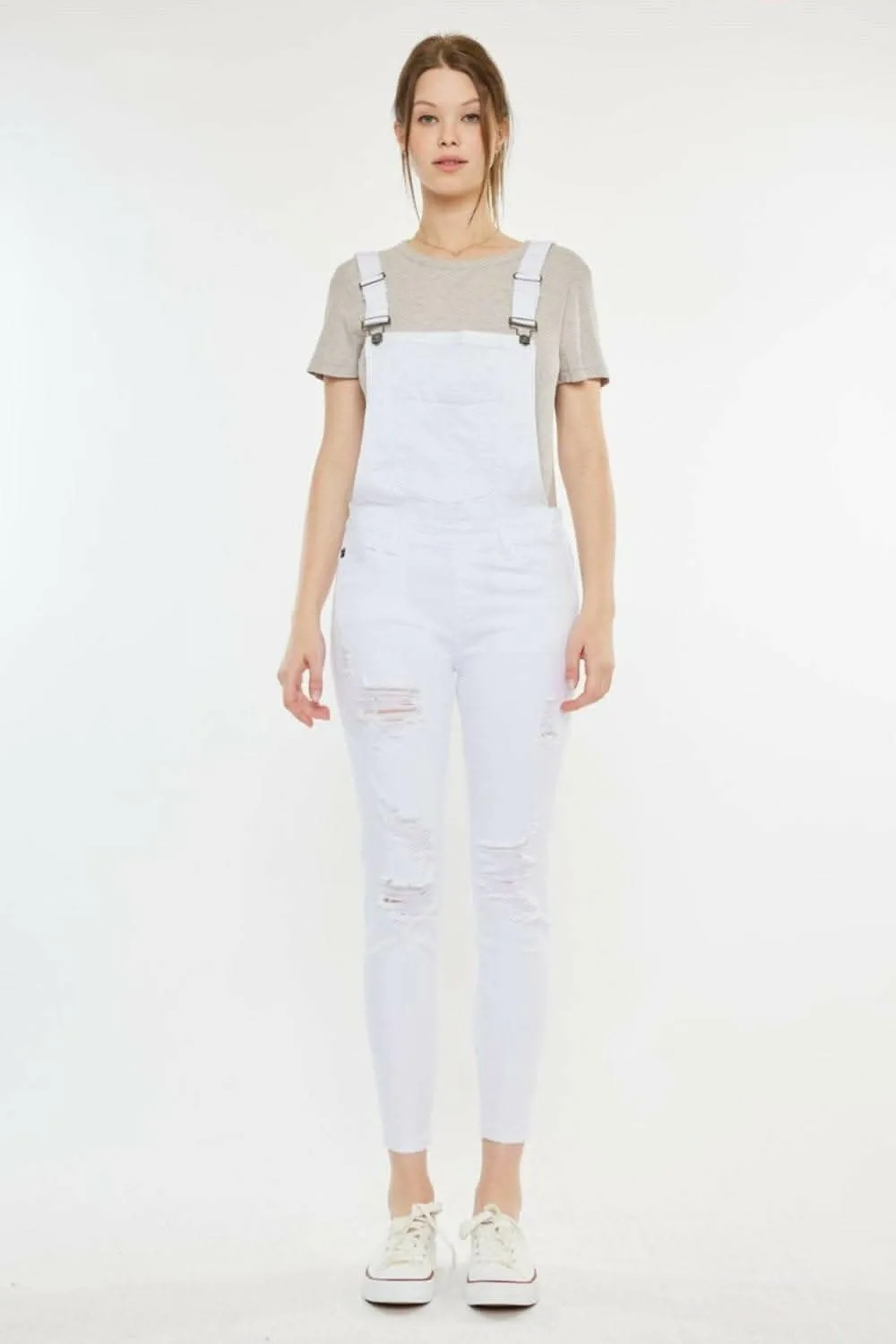 Rugged Chic Distressed Skinny Denim Overalls