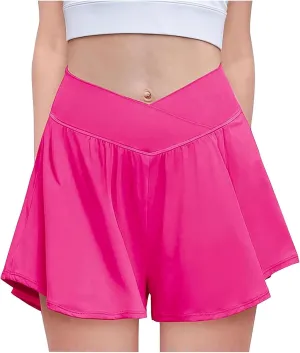 Shorts for Women Trendy Summer Sports Tummy Control High Waisted Solid Casual Flowy Pockets Tennis Skirts with Shorts
