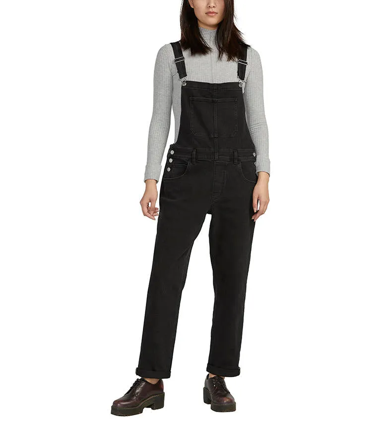 Silver Jeans Women's Baggy Straight Leg Overalls-Black Wash