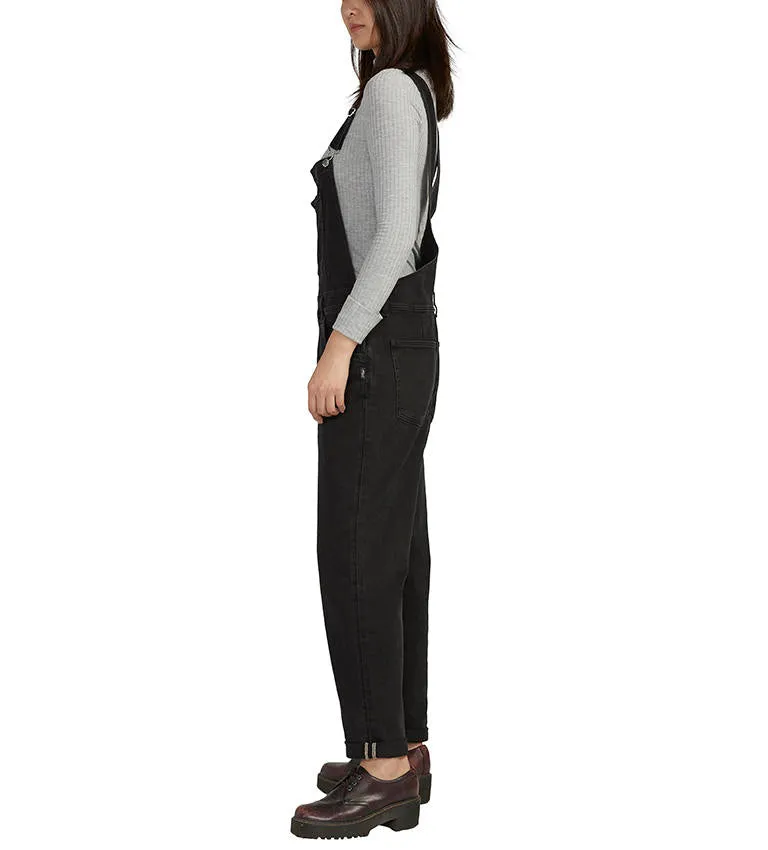 Silver Jeans Women's Baggy Straight Leg Overalls-Black Wash