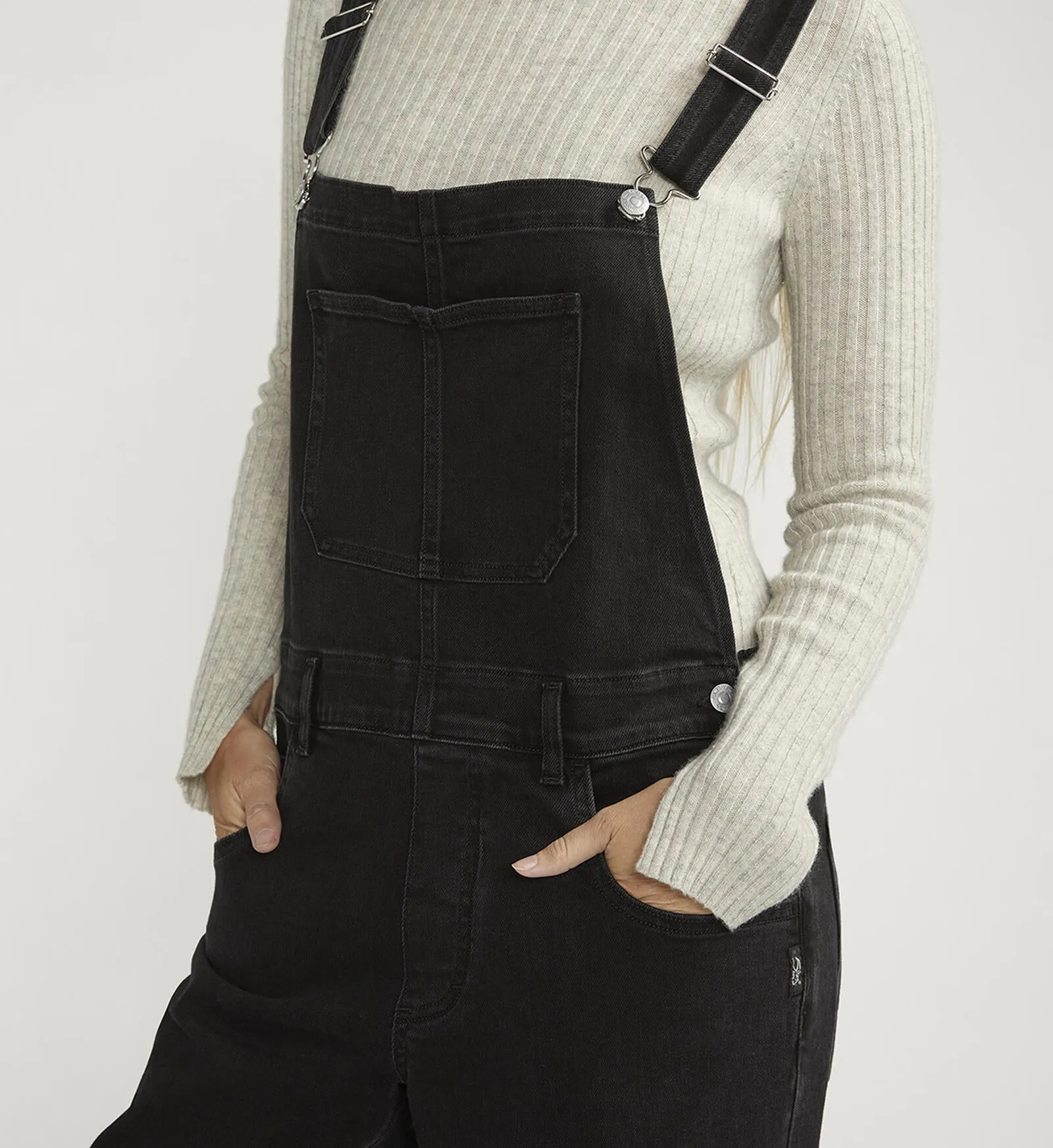 Silver Jeans Women's Baggy Straight Leg Overalls-Black Wash